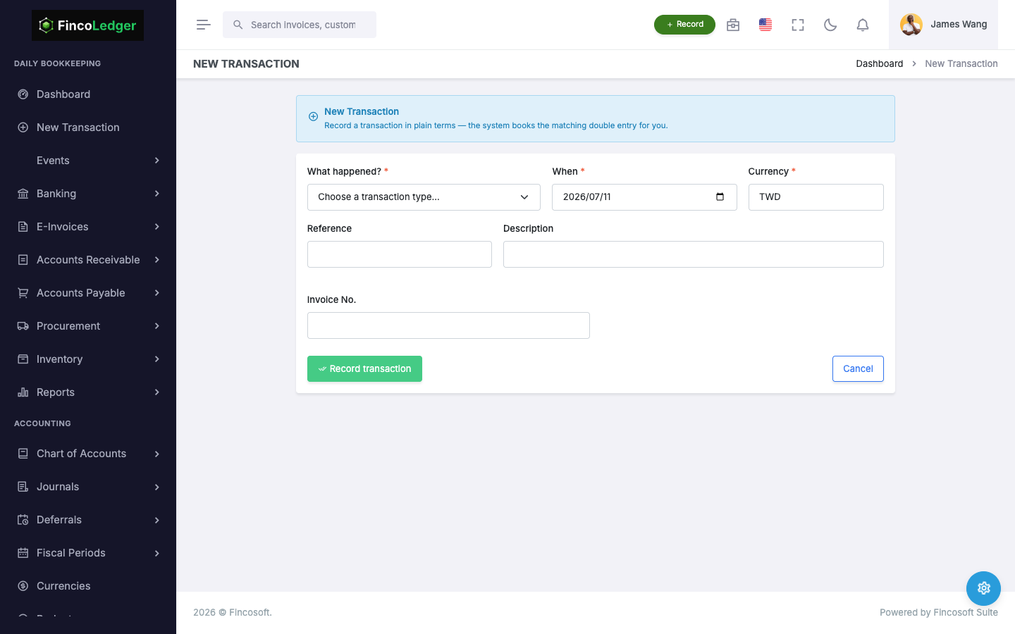 Unified Transaction Entry